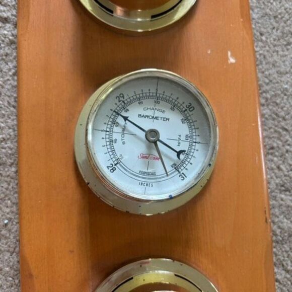 Vintage Sunbeam 3 Gage Weather Station Thermometer Barometer Humidity - Picture 3 of 6